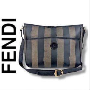 FENDI Black and Taupe Striped Crossbody or Shoulder Bag VTG